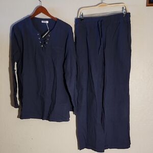 Navy Blue Cotton Pant Top Set Large